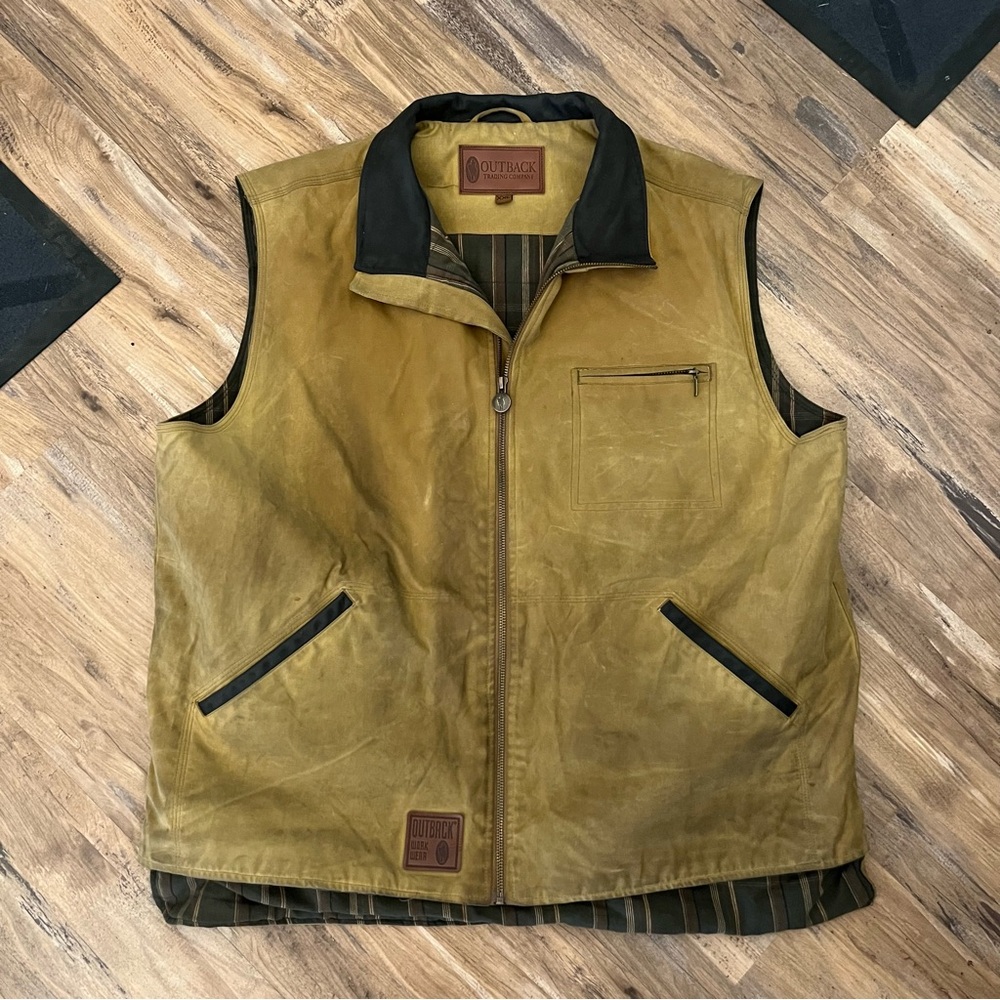 Mens Outback trading co workwear western sawbuck oilskin vest sz XXL tan